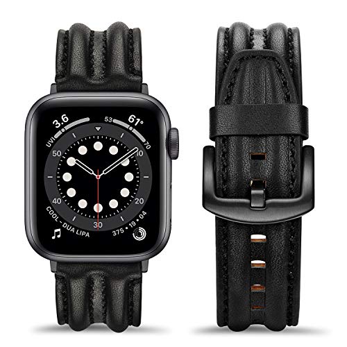Tasikar Lederarmband Kompatibel mit Apple Watch Armband 41mm 40mm 38mm, Echte Leder Handgemacht Ersatz Armbänder kompatibel mit iWatch Series 9 8 SE 7 6 5 4 3 2 1- (38mm/40mm/41mm, Schwarz) von Tasikar