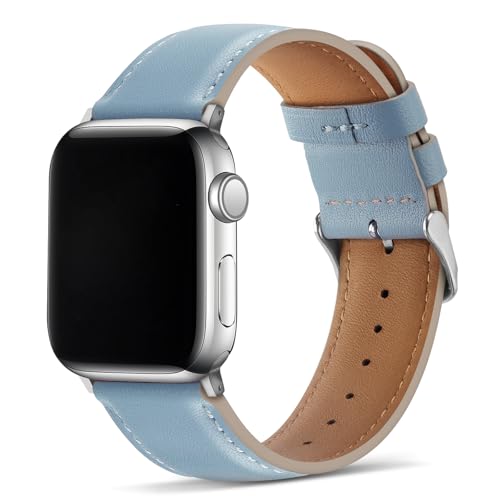 Tasikar Lederarmband Kompatibel mit Apple Watch Armband 41mm 40mm 38mm Premium Echte Leder Ersatzarmband Kompatibel mit Apple Watch SE 2 SE Series 9 8 7 6 5 4 3 2 1-Blau von Tasikar