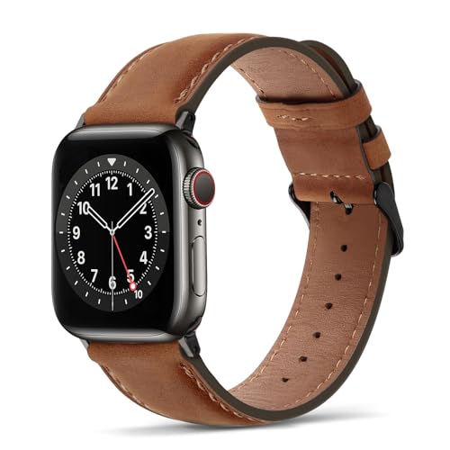 Tasikar Lederarmband Kompatibel mit Apple Watch Armband 41mm 40mm 38mm Premium Echte Leder Ersatzarmband Kompatibel mit Apple Watch SE 2 SE Series 9 8 7 6 5 4 3 2 1-Braun von Tasikar