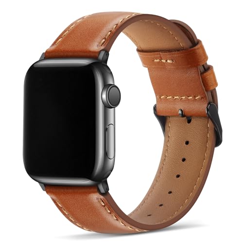 Tasikar Lederarmband Kompatibel mit Apple Watch Armband 41mm 40mm 38mm Premium Echte Leder Ersatzarmband Kompatibel mit Apple Watch SE 2 SE Series 9 8 7 6 5 4 3 2 1-Gelb Braun von Tasikar