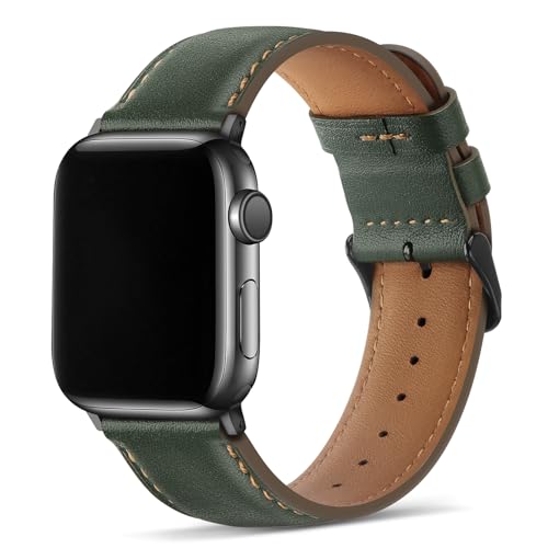 Tasikar Lederarmband Kompatibel mit Apple Watch Armband 41mm 40mm 38mm Premium Echte Leder Ersatzarmband Kompatibel mit Apple Watch SE 2 SE Series 9 8 7 6 5 4 3 2 1-Grün von Tasikar