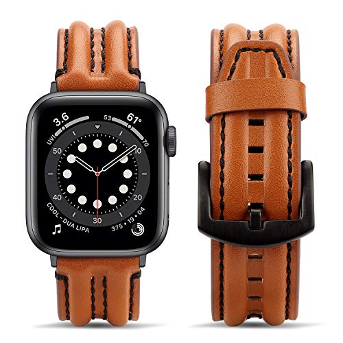 Tasikar Lederarmband Kompatibel mit Apple Watch Armband 42mm(Series 10) 41mm 40mm 38mm, Echte Leder Handgemacht Ersatz Armbänder kompatibel mit iWatch Series 10 9 8 SE 7 6 5 4 3 2 1 (Dunkelbraun) von Tasikar