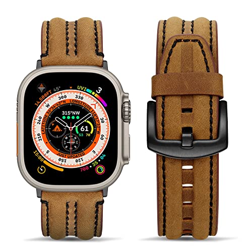 Tasikar Lederarmband Kompatibel mit Apple Watch Armband 49mm 45mm 44mm 42mm, Echte Leder Handgemacht Ersatz Armbänder kompatibel mit iWatch Ultra Series 9 8 SE 7 6 5 4 3 2- (42mm/44mm/45mm, Braun) von Tasikar