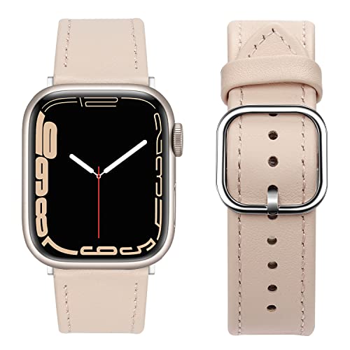 Tasikar Lederarmband Kompatibel mit Apple Watch Armband 49mm 45mm 44mm 42mm 41mm 40mm 38mm Ultra Series 9 8 7 6 5 4 3 2 SE, Leder Ersatzarmband Kompatibel mit iWatch (38/40/41mm, Sternenlicht) von Tasikar