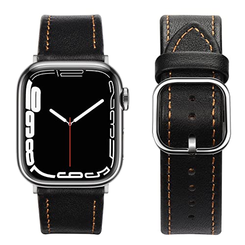 Tasikar Lederarmband Kompatibel mit Apple Watch Armband 49mm 45mm 44mm 42mm 41mm 40mm 38mm Ultra Series 9 8 7 6 5 4 3 2 SE, Leder Ersatzarmband Kompatibel mit iWatch (42/44/45/49mm, Schwarz) von Tasikar