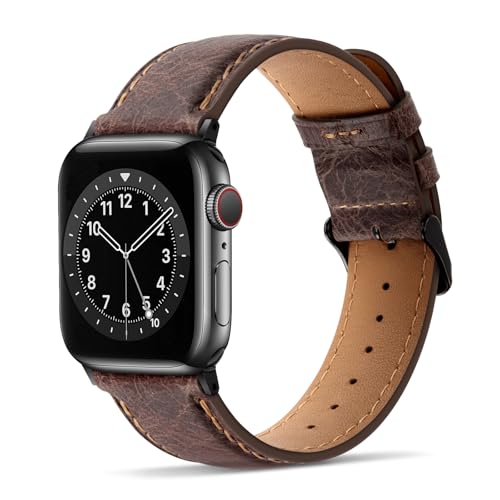 Tasikar Lederarmband Kompatibel mit Apple Watch Armband 49mm 45mm 44mm 42mm Premium Echte Leder Ersatzarmband Kompatibel mit Apple Watch Ultra 2 Ultra SE2 SE Series 9 8 7 6 5 4 3 2 1-Dunkelbraun von Tasikar