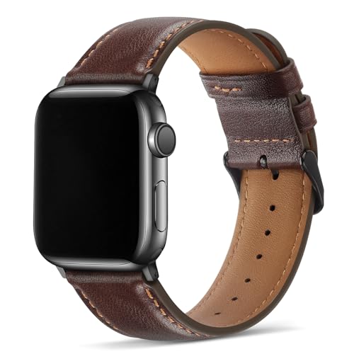 Tasikar Lederarmband Kompatibel mit Apple Watch Armband 49mm 46mm 45mm 44mm 42mm Premium Echte Leder Ersatzarmband Kompatibel mit Apple Watch Ultra SE Series10 9 8 7 6 5 4 3 2 1, Retro Braun von Tasikar