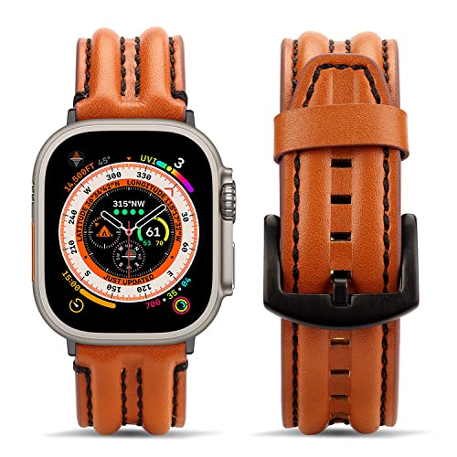 Tasikar Lederarmband Kompatibel mit Apple Watch Armband 49mm 46mm 45mm 44mm 42mm, Echte Leder Handgemacht Ersatz Armbänder kompatibel mit iWatch Ultra Serie 10 9 8 SE 7 6 5 4 3 2 1 (Dunkelbraun) von Tasikar