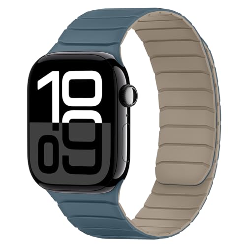 Tasikar Magnetisch Armband Kompatibel mit Apple Watch 42mm(Series 10) 41mm 40mm 38mm Weiches Silikon Ersatz Schlaufe Armband Kompatibel mit iWatch SE Series10 9 8 7 6 5 4 3 2 1, Dünen-Wolke Blau von Tasikar