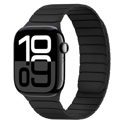 Tasikar Magnetisch Armband Kompatibel mit Apple Watch 42mm(Series 10) 41mm 40mm 38mm Weiches Silikon Ersatz Schlaufe Armband Kompatibel mit iWatch SE Series10 9 8 7 6 5 4 3 2 1, Schwarz von Tasikar