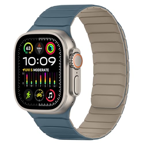 Tasikar Magnetisch Armband Kompatibel mit Apple Watch 49mm 46mm 45mm 44mm 42mm Weiches Silikon Ersatz Schlaufe Armband Kompatibel mit iWatch Ultra SE Series10 9 8 7 6 5 4 3, Dünen-Wolke Blau von Tasikar