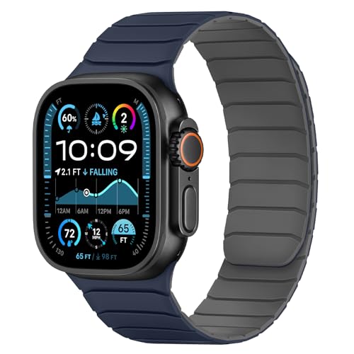 Tasikar Magnetisch Armband Kompatibel mit Apple Watch 49mm 46mm 45mm 44mm 42mm Weiches Silikon Ersatz Schlaufe Armband Kompatibel mit iWatch Ultra SE Series10 9 8 7 6 5 4 3, Dunkelblau-Grau von Tasikar