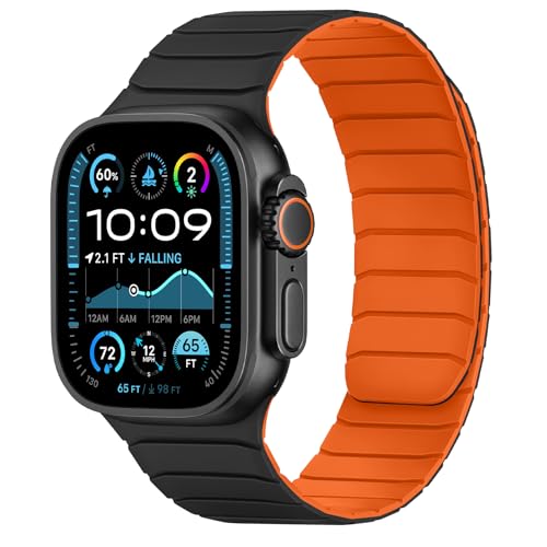 Tasikar Magnetisch Armband Kompatibel mit Apple Watch 49mm 46mm 45mm 44mm 42mm Weiches Silikon Ersatz Schlaufe Armband Kompatibel mit iWatch Ultra SE Series10 9 8 7 6 5 4 3, Schwarz-Orange Tasikar Magnetisch Armband Kompatibel mit Apple Watch 49mm 46mm 45mm 44mm 42mm Weiches Silikon Ersatz Schlaufe Armband Kompatibel mit iWatch Ultra SE Series10 9 8 7 6 5 4 3, Schwarz-Orange von Tasikar