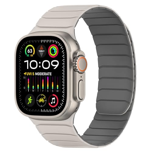 Tasikar Magnetisch Armband Kompatibel mit Apple Watch 49mm 46mm 45mm 44mm 42mm Weiches Silikon Ersatz Schlaufe Armband Kompatibel mit iWatch Ultra SE Series10 9 8 7 6 5 4 3, Starlight-Grau Tasikar Magnetisch Armband Kompatibel mit Apple Watch 49mm 46mm 45mm 44mm 42mm Weiches Silikon Ersatz Schlaufe Armband Kompatibel mit iWatch Ultra SE Series10 9 8 7 6 5 4 3, Starlight-Grau von Tasikar