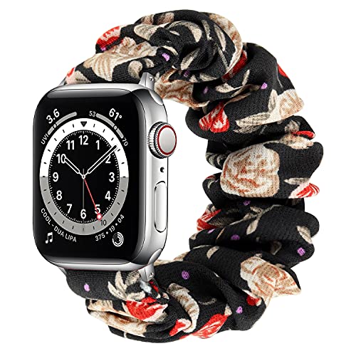 Tasikar Scrunchies Kompatibel mit Apple Watch Armband 41mm 40mm 38mm 45mm 44mm 42mm, Elastisches Musterdruckband Kompatibel mit Apple Watch Ultra Series 7 6 5 4 3 2 1 SE (41/40/38mm, Blumen, S) von Tasikar