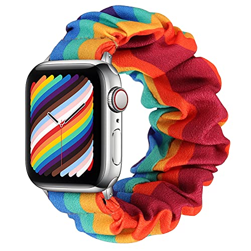 Tasikar Scrunchies Kompatibel mit Apple Watch Armband 41mm 40mm 38mm 45mm 44mm 42mm, Elastisches Musterdruckband Kompatibel mit Apple Watch Ultra Series 7 6 5 4 3 2 1 SE (41/40/38mm, Regenbogen, L) von Tasikar