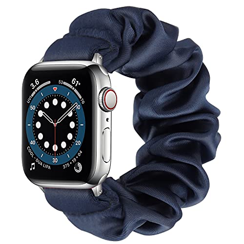 Tasikar Scrunchies Kompatibel mit Apple Watch Armband 41mm 40mm 38mm 45mm 44mm 42mm, Elastisches Musterdruckband Kompatibel mit Apple Watch Ultra Series 7 6 5 4 3 2 1 SE (45/44/42mm, Blau, L) von Tasikar