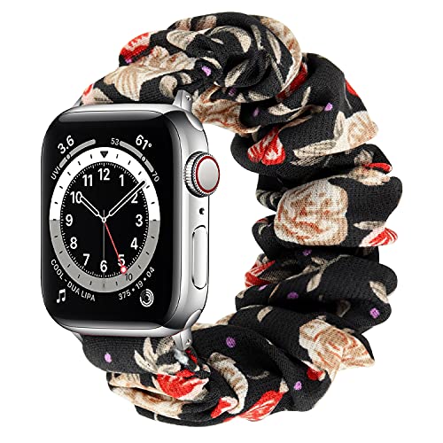 Tasikar Scrunchies Kompatibel mit Apple Watch Armband 41mm 40mm 38mm 45mm 44mm 42mm, Elastisches Musterdruckband Kompatibel mit Apple Watch Ultra Series 7 6 5 4 3 2 1 SE (45/44/42mm, Blumen, L) von Tasikar