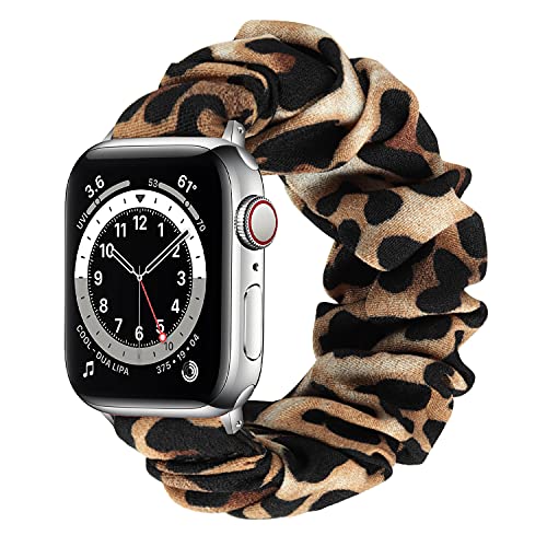 Tasikar Scrunchies Kompatibel mit Apple Watch Armband 41mm 40mm 38mm 45mm 44mm 42mm, Elastisches Musterdruckband Kompatibel mit Apple Watch Ultra Series 7 6 5 4 3 2 1 SE (45/44/42mm, Leopard, L) von Tasikar