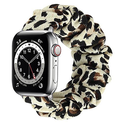 Tasikar Scrunchies Kompatibel mit Apple Watch Armband 41mm 40mm 38mm 45mm 44mm 42mm, Elastisches Musterdruckband Kompatibel mit Apple Watch Ultra Series 7 6 5 4 3 2 1 SE (45/44/42mm, Punktleopard, L) von Tasikar