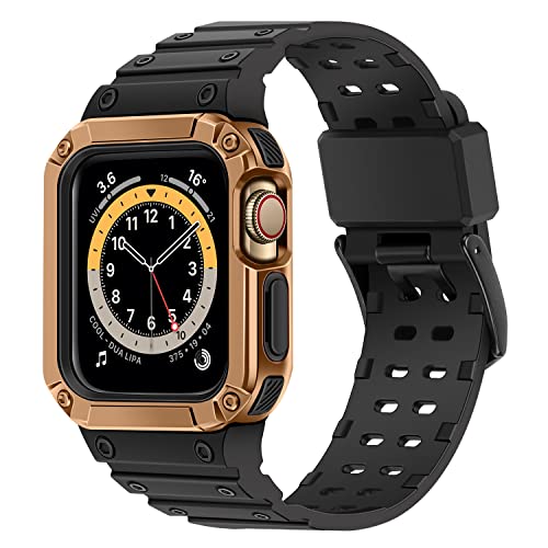 Tasikar Sport Armband Kompatibel mit Apple Watch Armband 41mm 40mm 38mm mit Bumper Hülle, Männer Frauen Robustes Band mit erhöhtem Schutzgehäuse for iWatch SE Series 7 6 5 4 3 2 1, Roségold-Schwarz von Tasikar