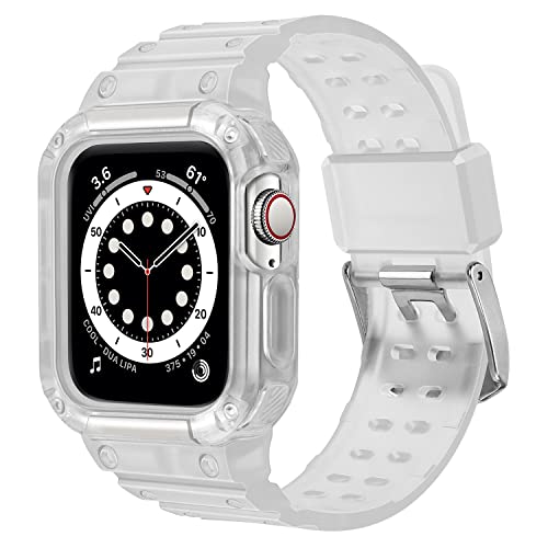 Tasikar Sport Armband Kompatibel mit Apple Watch Armband 45mm 44mm42mm mit Bumper Hülle, Männer Frauen Robustes Band mit erhöhtem Schutzgehäuse for iWatch SE Series 7 6 5 4 3 2 1, Klar von Tasikar