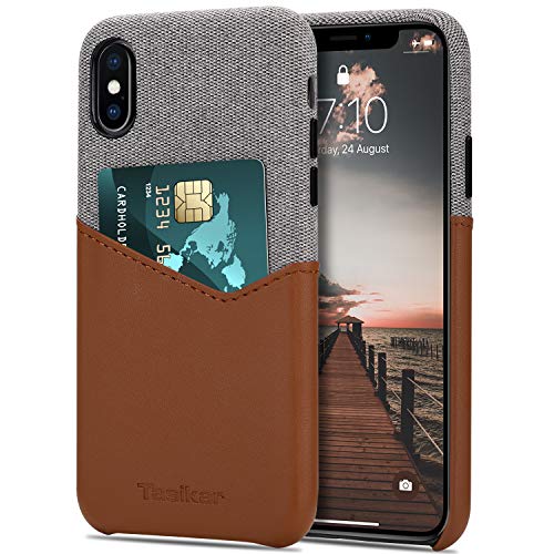 Tasikar für iPhone XS Max Hülle Leder und Stoff Brieftasche Hülle Kartenhalter Slot Handytasche Kompatibel mit iPhone XS Max (Braun) von Tasikar