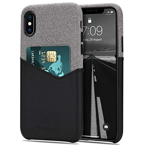 Tasikar für iPhone XS Max Hülle Leder und Stoff Brieftasche Hülle Kartenhalter Slot Handytasche Kompatibel mit iPhone XS Max (Schwarz) von Tasikar