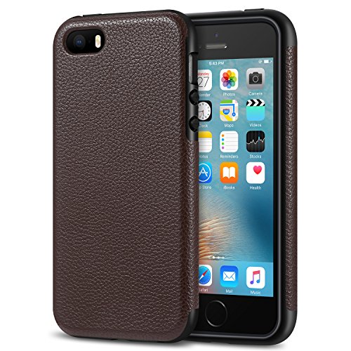 Tasikar iPhone SE Hülle Drop Schutzhülle PU Leder und TPU Silikon Passform Weiche Hülle für iPhone SE und iPhone 5S (Braun) von Tasikar