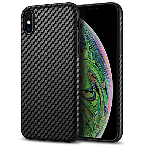 Tasikar iPhone X Hülle/iPhone XS Hülle Carbon Leder Weiche Schutzhülle Kompatibel mit iPhone XS und iPhone X (Schwarz) von Tasikar