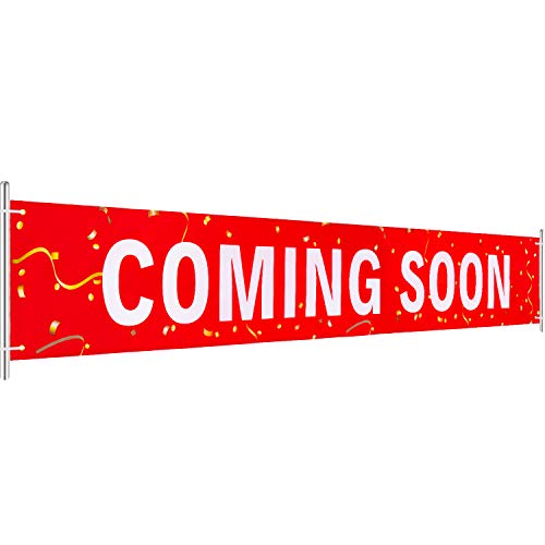 Großes Schild mit Aufschrift "Coming Soon", für den Innen- und Außenbereich, Polyester-Oxford-Stoff, zum Aufhängen, Banner mit hellen Buchstaben für Geschäft, Geschäft, Laden, Schaufenster, 4 x 2,5 m von Tatuo