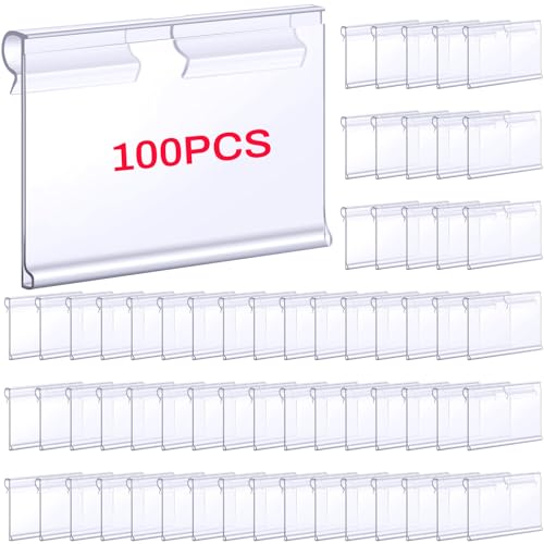 Tatuo 100 Stück Kunststoff-Draht-Regaletikettenhalter, transparent, wiederverwendbar, Preisschilder, Ausstellungsregal für Speisekammer, Einzelhandel, Waren, Supermarkt, Mülleimer, Preisschilder von Tatuo