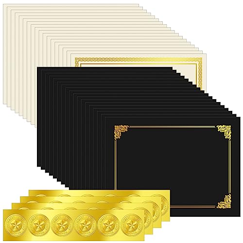 Tatuo 240-teiliges Zertifikatsset enthält 80 Stück 21.6x31.3 cm schwarze Urkundenhalter, 80 Stück Urkundenpapier mit Goldfolien-Rand, Zertifikatshüllen, Diplompapier von Tatuo