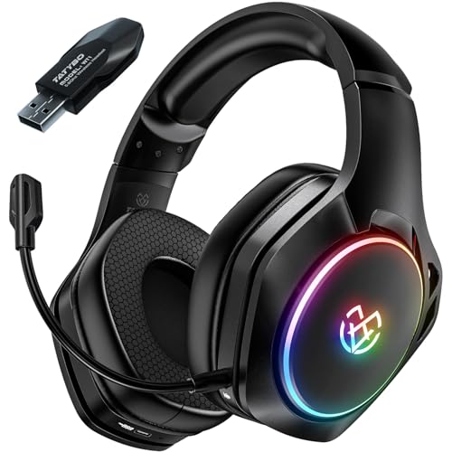 Tatybo 2.4GHz Wireless Gaming Headset für PS5, PS4, PC mit abnehmbarem Mikrofon zur Geräuschunterdrückung, 20-Stunden-Akku für Laptop, Switch, Mac (Schwarz) von Tatybo