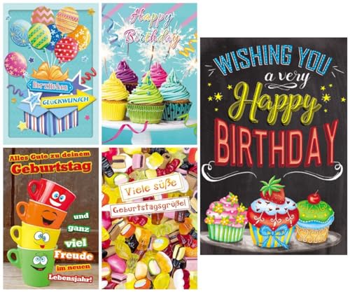 5 Premium Grußkarten Grußkarte 3D Hologrammkarten Karten Geburtstag Geburtstagskarte Luftballon Muffin Wackelkarte inklusive farbigen Umschlägen (3D 51-S3) von Taunus Grußkarten Verlag