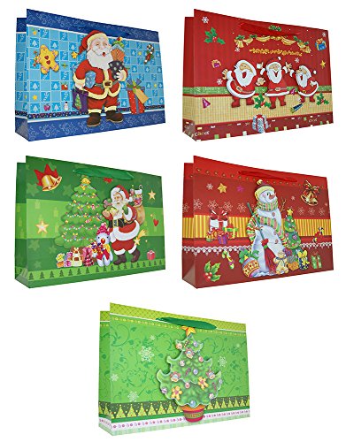 Taunus Grußkarten Verlag 10 Geschenktüten LARGE-Quer Weihnachten 3D Handmade mit Applikationen - 5 Motive 22-0405-6 Geschenktaschen Geschenktüten Tragetaschen von Taunus Grußkarten Verlag