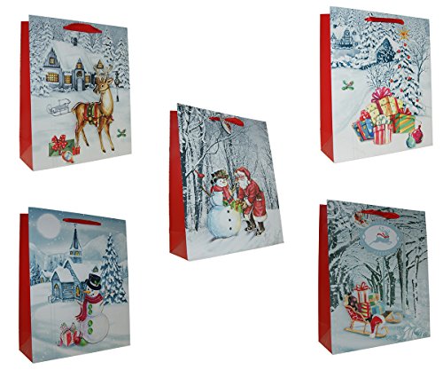 Taunus Grußkarten Verlag 10 Geschenktüten LARGE Weihnachten 3D Handmade mit Applikationen - 5 Motive 22-0400 Geschenktaschen Geschenktüten Tragetaschen von Taunus Grußkarten Verlag