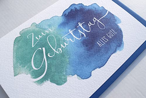 Taurus Kunstkarten Geburtstagskarte blau-grün Aquarellfarben Alles Gute von Taurus Kunstkarten