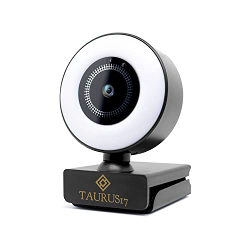 Taurus17 - PC-Webcam mit Stereomikrofon, Auto Focus, 2K HD mit Ringlicht und Stativ, Webcam mit 360° Drehung, anpassbar an alle PC/Mac + gratis Blaulichtbrille für UV PC von Taurus17