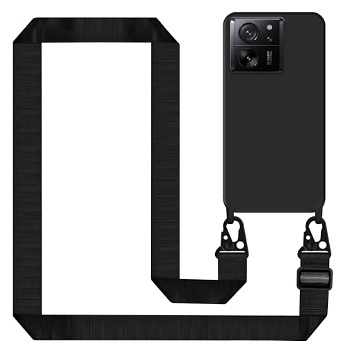 Handykette für Xiaomi 13T Pro/Xiaomi 13T Hülle mit Band, Handyhülle Xiaomi 13T Pro Case Silikon mit Kette Stoßfest Schutzhülle mit Weichem Mikrofaser-Innenfutter, Kordel zum Umhängen, Schwarz von Tawarror