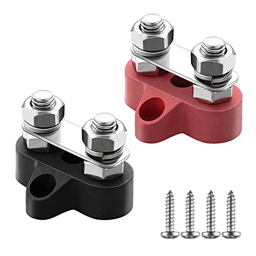 2 Stk M8 Dual Terminal Stud Batterie Stromverteilungs-Klemmblock,Power Distribution Terminal Block 12V-48V DC Sammelschiene Busbar für Auto Auto Marine Boot(Rot und Schwarz) von Tawveml