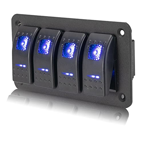 4 Gang Wippschalter Panel 12V/24V Schalter Panel 5 Polig EIN Aus Kippschalter Panel Wasserdicht mit Blauem LED Licht und DIY Aufkleberetiketten für Boot Auto Marine Caravan Yacht LKW Wohnmobil von Tawveml