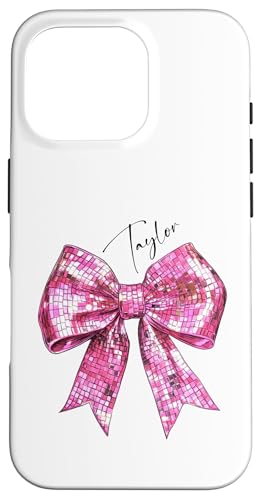 Hülle für iPhone 16 Pro Taylor Lover Vorname Teen Mädchen Frauen Rosa Discokugel Schleife von Taylor Lover First Name Teen Girls Women