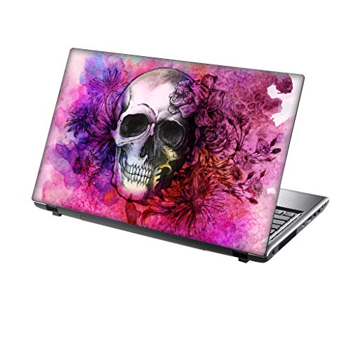 TaylorHe Folie Sticker Skin Vinyl Aufkleber mit bunten Mustern für 15 Zoll 15,6 Zoll (38cm x 25,5cm) Laptop Skin Schädel, mit blumen, rosa von TaylorHe Aufkleber fÙr 15,6 Zoll