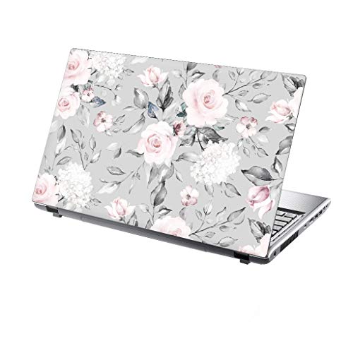 TaylorHe Folie Sticker Skin Vinyl Aufkleber mit bunten Mustern für 15 Zoll 15,6 Zoll (38cm x 25,5cm) Laptop Skin Vintage Rosen, Blumen, Grau, Rosa von TaylorHe Aufkleber für 15,6 Zoll