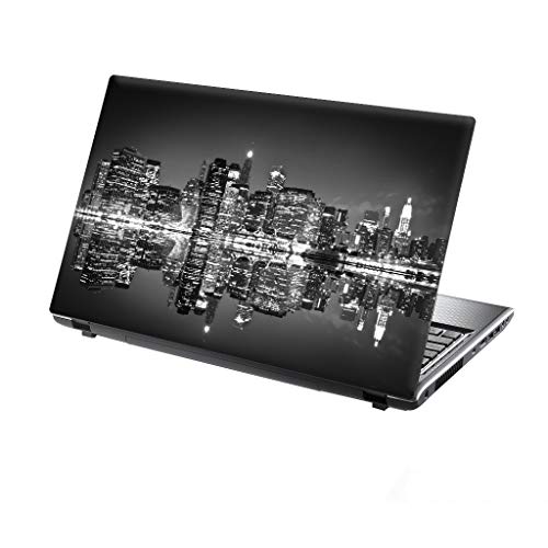 TaylorHe - Folie für Notebooks, 15,6 Zoll & 15 Zoll (39,6 cm & 38,1 cm), Notebook-Vinyl-Aufkleber mit farbigen Mustern und Leder-Effekt, hergestellt in England Black and White CITY SKYLINE von TaylorHe Aufkleber für 15,6 Zoll