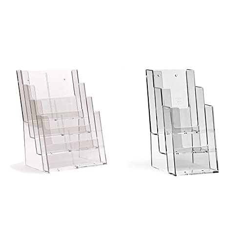 taymar 4C230X Prospektständer, Prospekthalter mit 4 Etagen im DIN A4 Hochformat, Präsentationsständer & 1/3 A4 (trifold) Tisch-Prospektständer, 3 Fächer (Innenmaß: 10.1 cm) optionale Wandmontage von Taymar