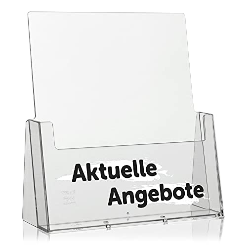 taymar DIN A4 Flyerständer, Prospekthalter, transparenter Prospektständer, Tischprospektständer inkl. Bedruckung"Aktuelle Angebote" -schwarz-weiß von Taymar