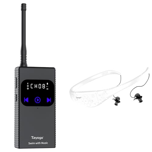 Schwimmkopfhörer, wasserdichte Kopfhörer, Schwimmtrainer-Kommunikator und Empfänger-Kombination, Schwimm-Headsets für Spotify, Amazon Music, Schwimmen mit Ihrer Stream-App, 150 m Entfernung und 8 von Tayogo
