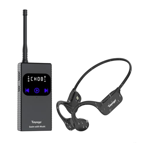 Schwimmkopfhörer, wasserdichte Knochenleitungs-Headsets, Swim Coach Communicator, wasserdichte Kopfhörer für Spotify, Amazon Music, YouTube, Stream mit Ihrem Schwimmen, kein MP3-Download von Tayogo